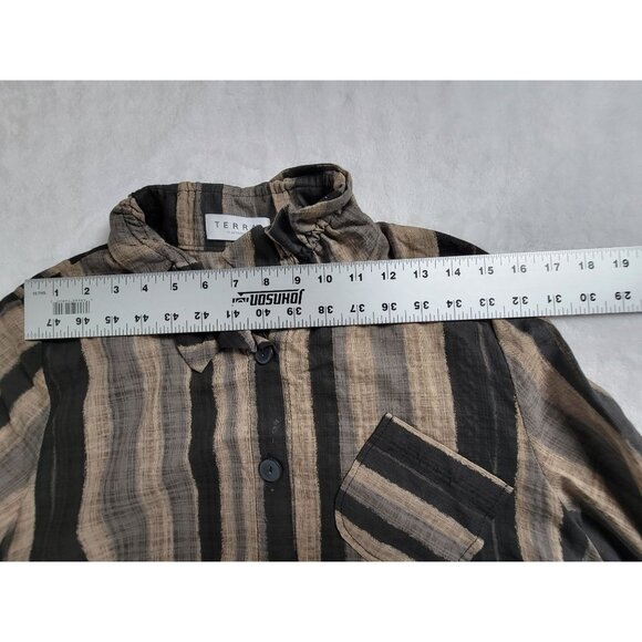 Terra Sj Apparel Womens Striped 3/4 Sleeve Button-Up Tunic Top Medium Pocket - Picture 6 of 8